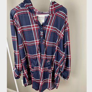 Plaid Flannel Pull Over with Pockets Hoodie Plus Size 1X